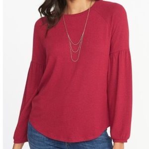 Red Plush-knit Balloon-sleeve Top | Old Navy